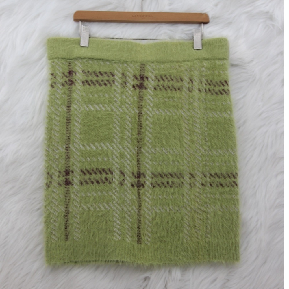 Arizona Jeans Co Women's Fuzzy Sweater Mini Skirt Size L Green Plaid Y2K Stretch